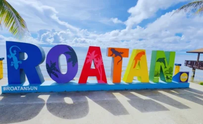 Roatan sign during a private island tour