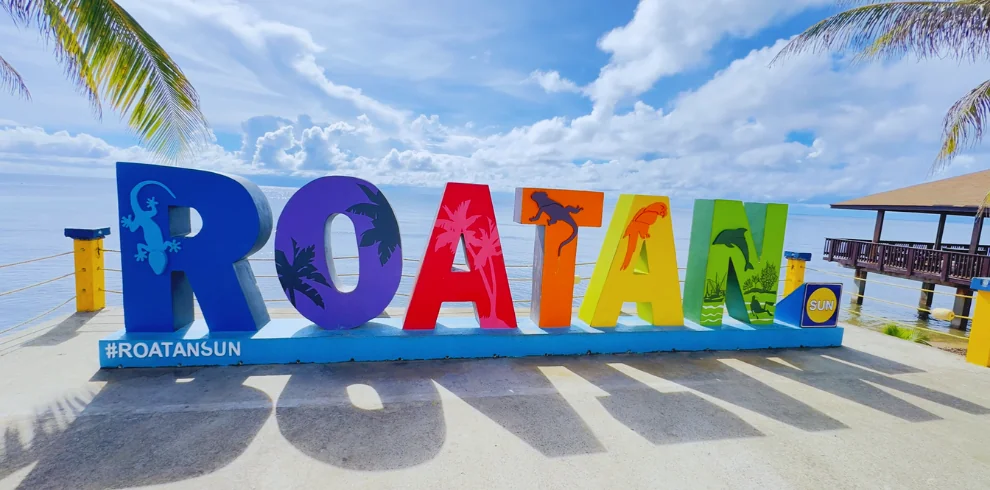 Roatan sign during a private island tour