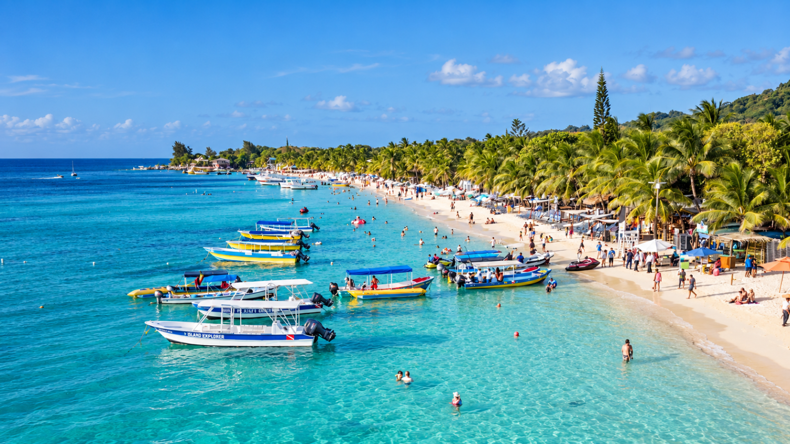 West Bay Beach in Roatan with clear Caribbean water and beachfront resorts