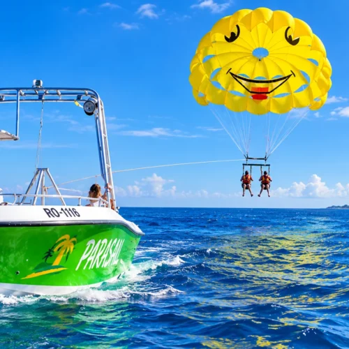 Roatan zipline and parasailing adventure over the Caribbean coast